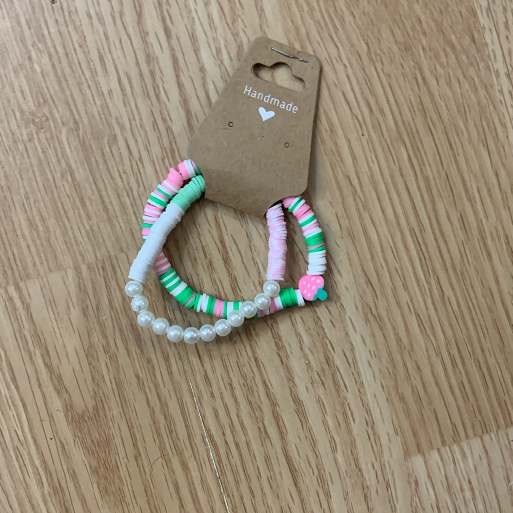 Handmade clay bead bracelet set ”strawberry blast“